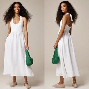 NWT J CREW Halter mixy linen dress in white